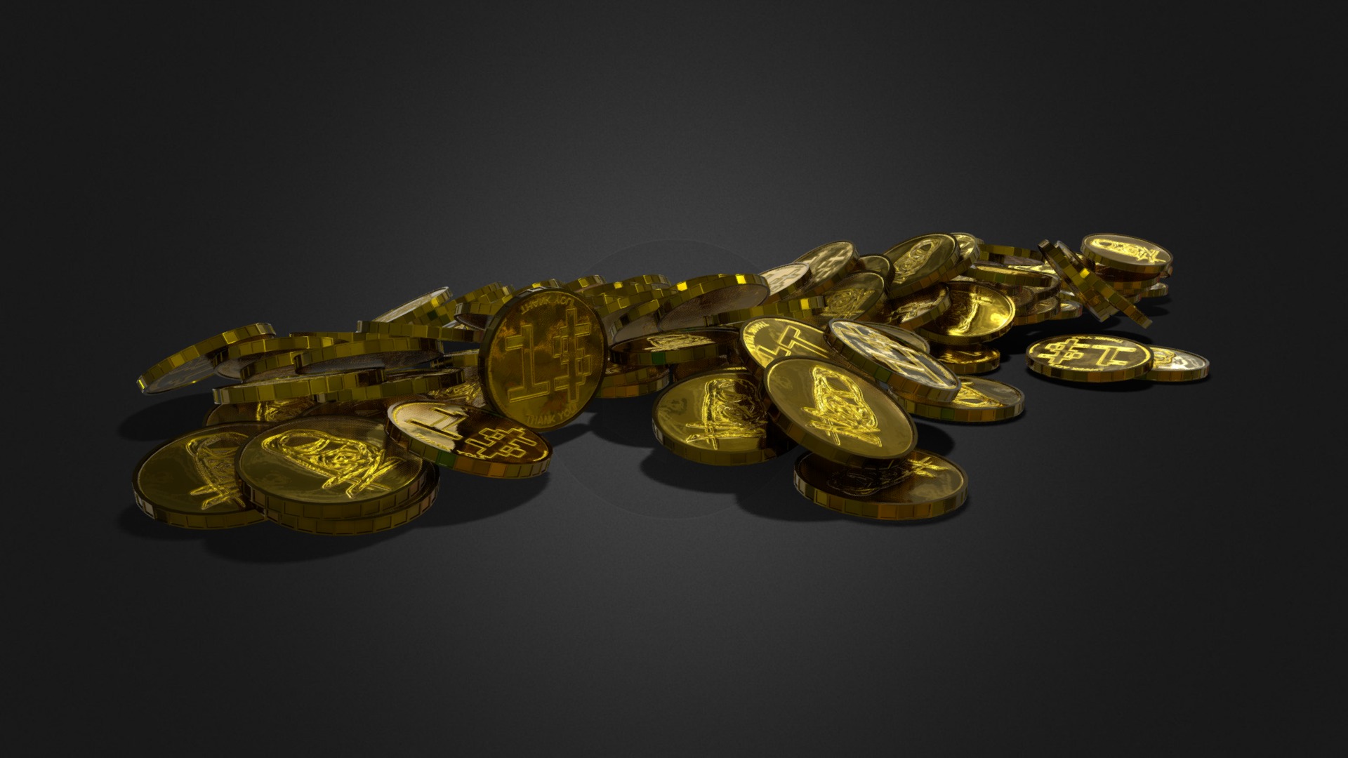 3D model Help Coins – 100$ - This is a 3D model of the Help Coins - 100$. The 3D model is about a group of gold coins.