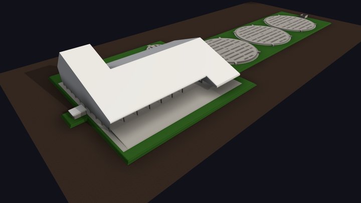 Casa de Máquinas e 3 Silos Verticais de 18000tn 3D Model