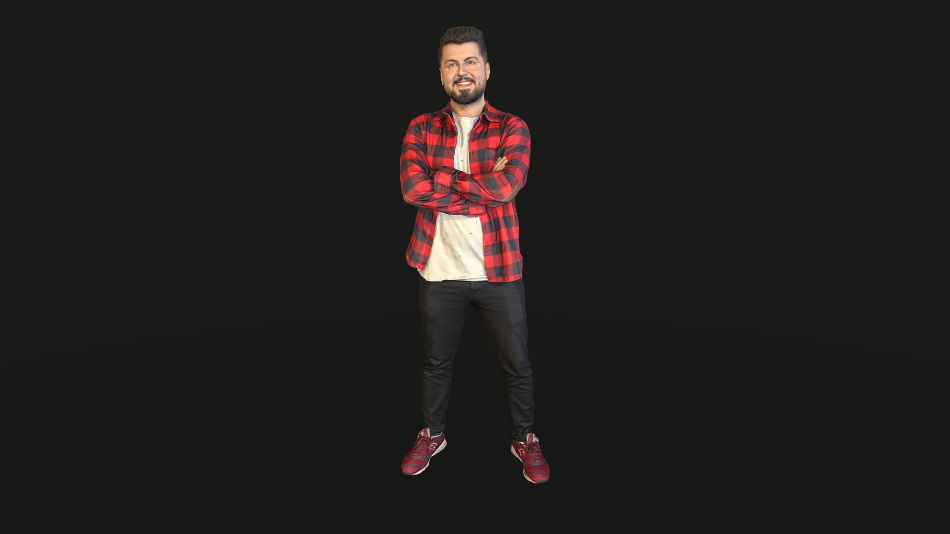 3D model Person 15 - This is a 3D model of the Person 15. The 3D model is about a man wearing a red and white plaid shirt and red shoes.