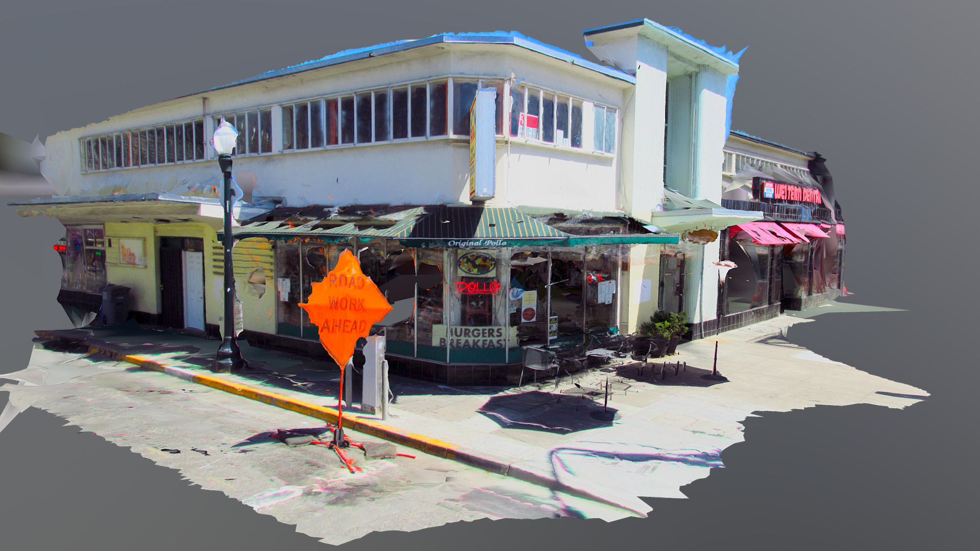 3D model Deco Building in Berkely California - This is a 3D model of the Deco Building in Berkely California. The 3D model is about a street with a building and a street light.
