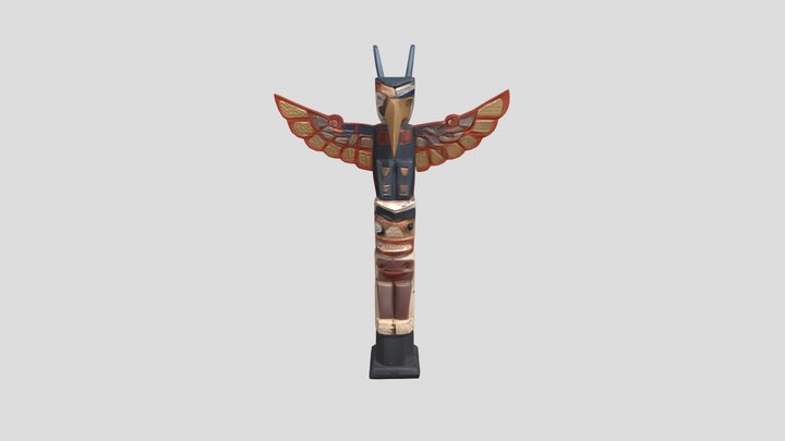 Native American totem pole with animal carvings 3D Model