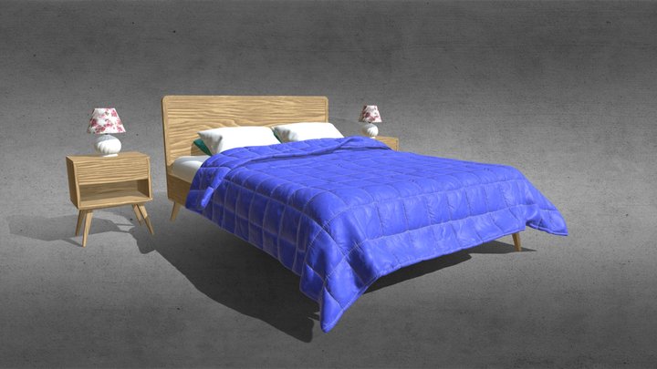 3D set with bed, nightstand and lamp 3D Model
