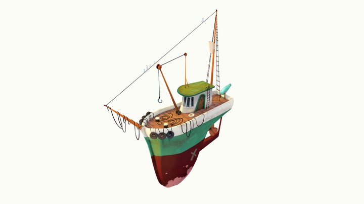 Fishing Boat: Low-poly hand-paint 3D Model