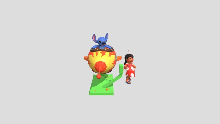 Lowpoly Lilo STitch and Spaceship 3D Model
