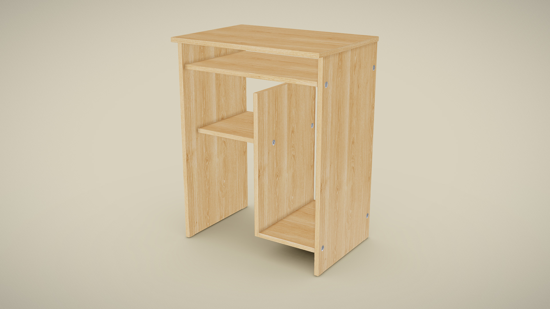 3D model PC Desk - This is a 3D model of the PC Desk. The 3D model is about a wooden shelf in a room.