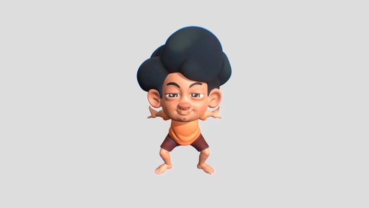 Cartoony asian afro 3D Model