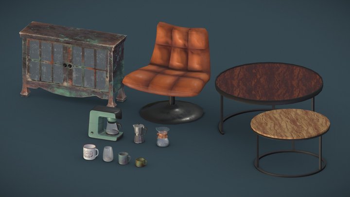 Coffee Collectors Lounge Asset Set PBR 3D Model
