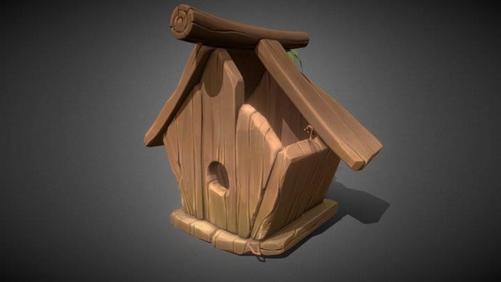 Stylized old wooden birdhouse 3D Model