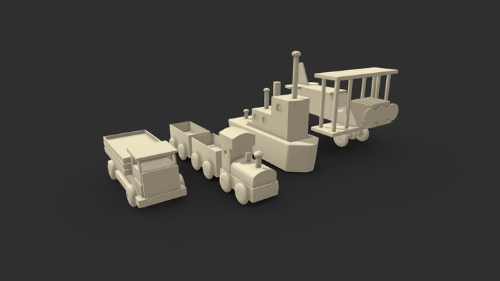 Wooden Vehicle Toy Collection 3D Model