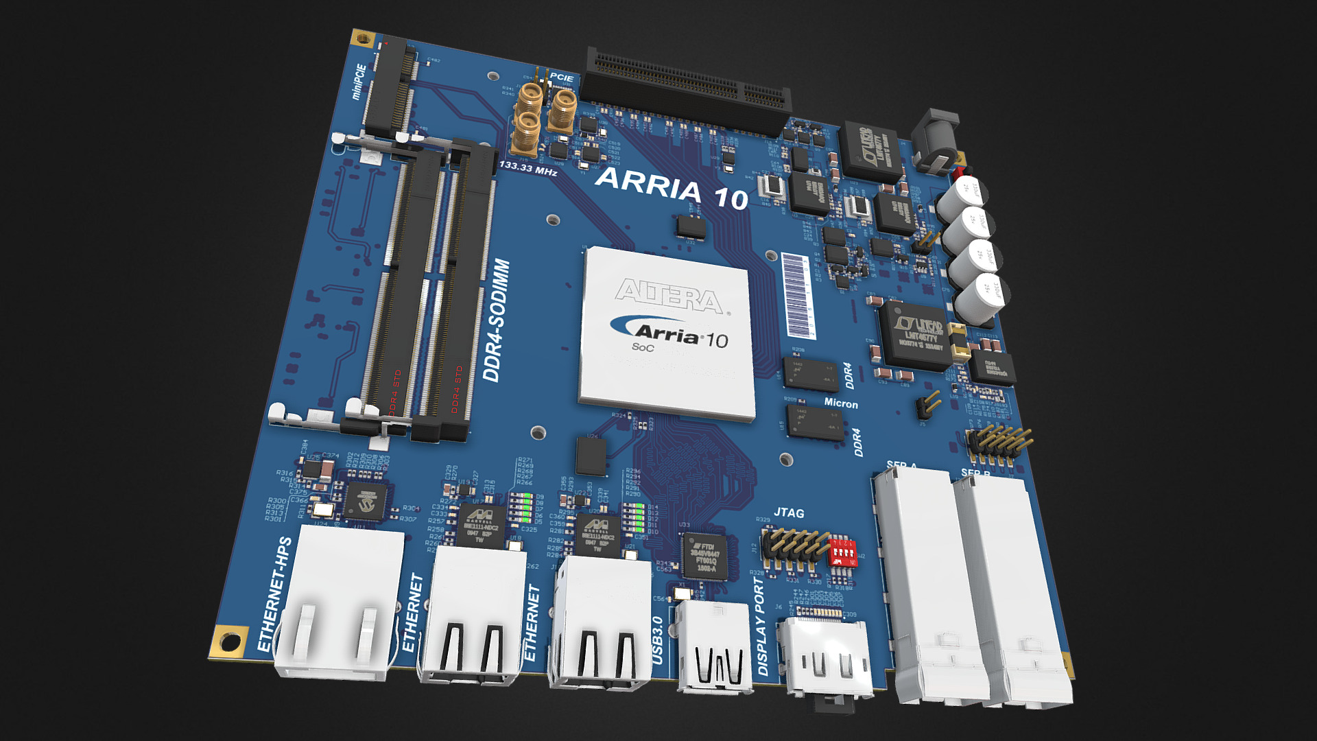 3D model Mini PC ARRIA 10 Altium Project - This is a 3D model of the Mini PC ARRIA 10 Altium Project. The 3D model is about a blue circuit board.