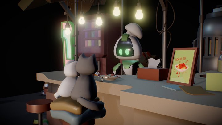 [XYZ School] - Course Work - Cozy Cyberpunk Cafe 3D Model