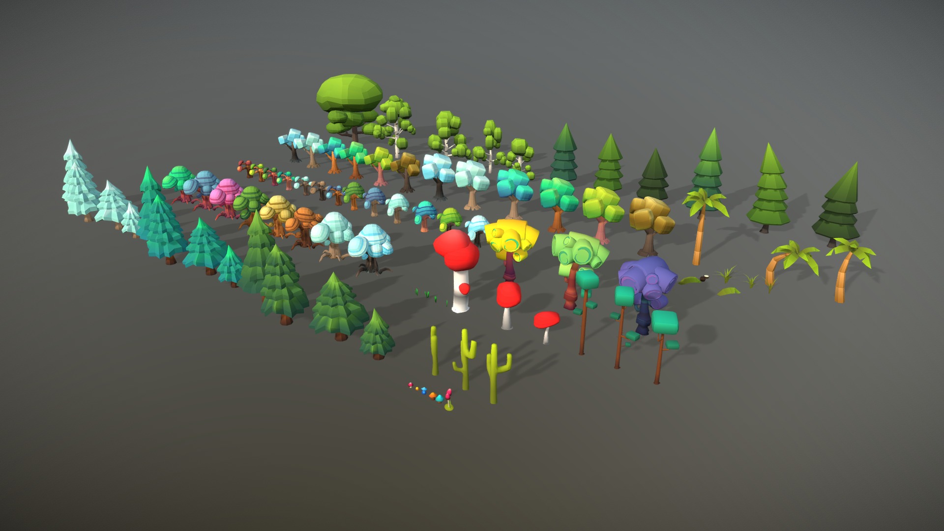3D model Trees Pack - This is a 3D model of the Trees Pack. The 3D model is about a group of colorful objects.