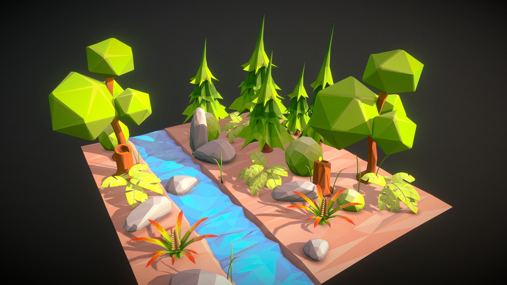 3D model LowPoly Environment Set 001 - This is a 3D model of the LowPoly Environment Set 001. The 3D model is about a screenshot of a video game.