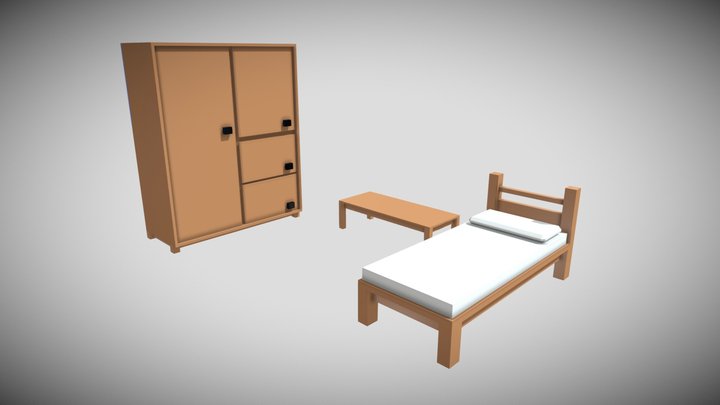 Low Poly Bedroom 3D Model