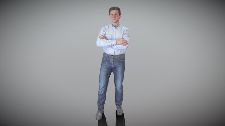 Middle-aged Man in blue shirt and jeans 90 3D Model