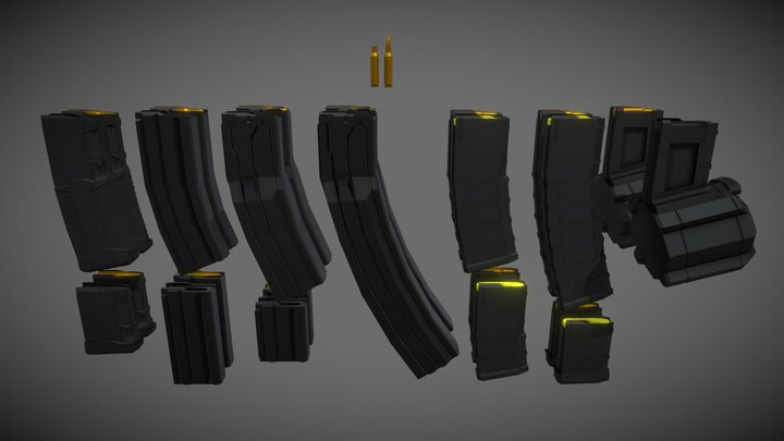 low-poly M16 Magazines Set 3D Model