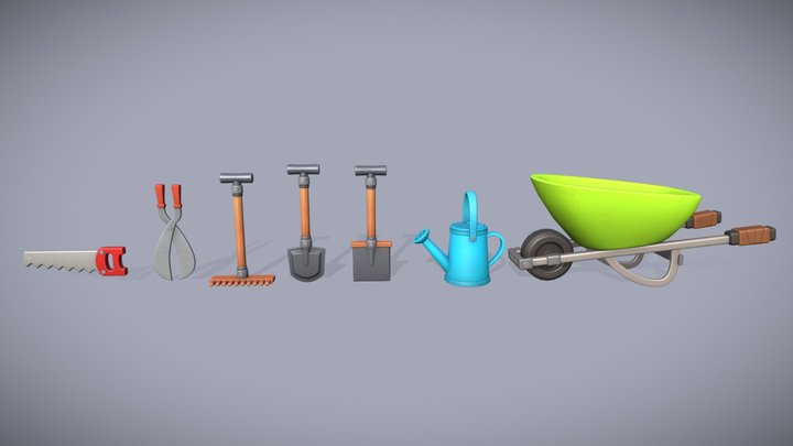 Stylized Garden tools 3D Model