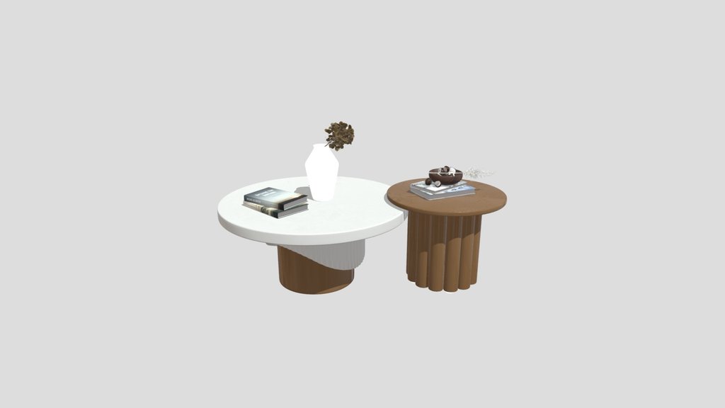 Round Wood Coffee Table Set
