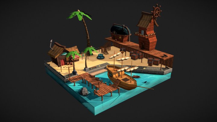 Low Poly Harbor 3D Model