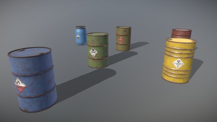 Metal Barrels Set 3D Model