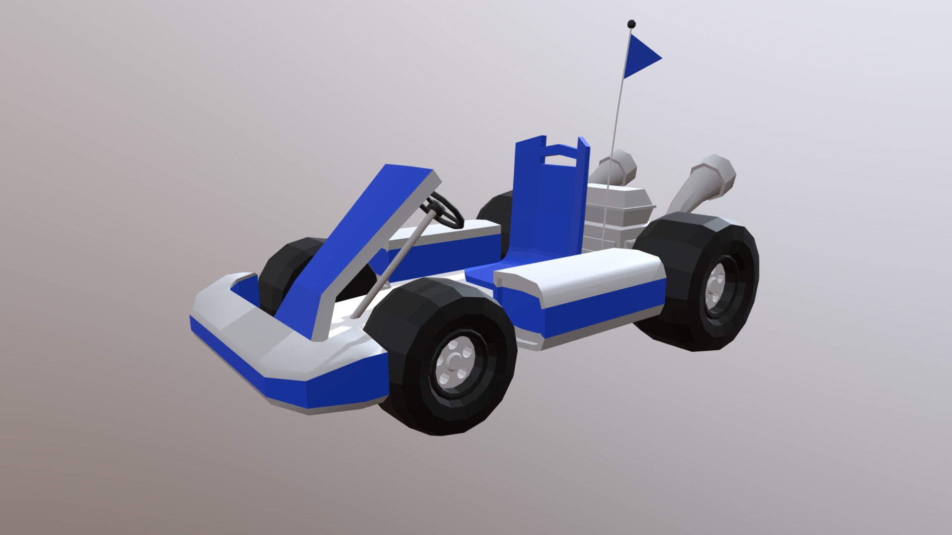 3D model Mini Kart 4 – Low Poly - This is a 3D model of the Mini Kart 4 - Low Poly. The 3D model is about a blue and white toy car.