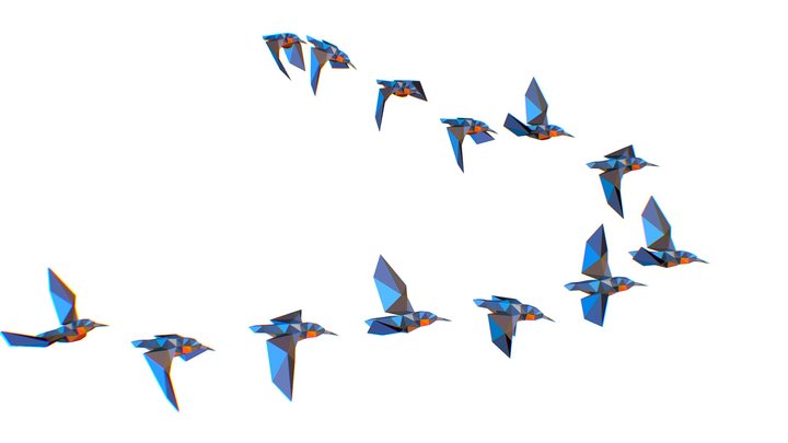 animated flock birds lowpoly art style 3D Model