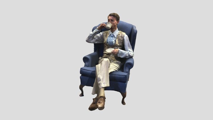 Edwardian era man sitting and drinking tea 3D Model