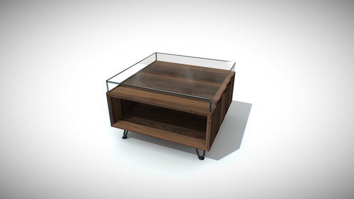Walnut coffe table with glass top 3D Model