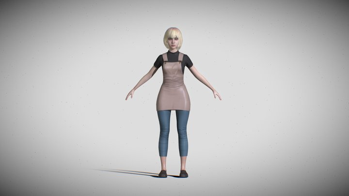 3D model Ladies Denim Dungarees With Brace Skirt VR / AR / low
