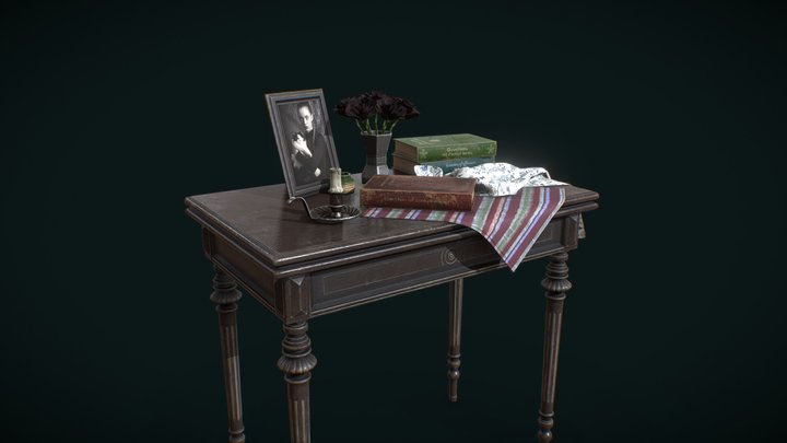 an old table with objects 3D Model