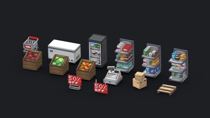 Minecraft Grocery Store Furniture Pack 3D Model