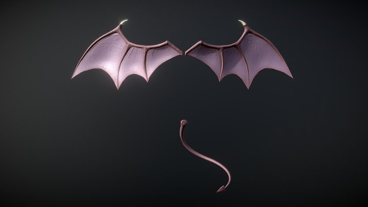 Demon Wings and Tail Low-Poly 3D Model