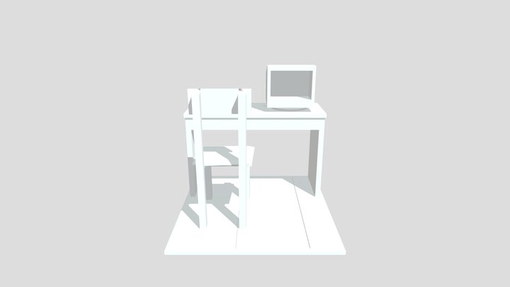 3D World with Chair, Table, and Monitor 3D Model