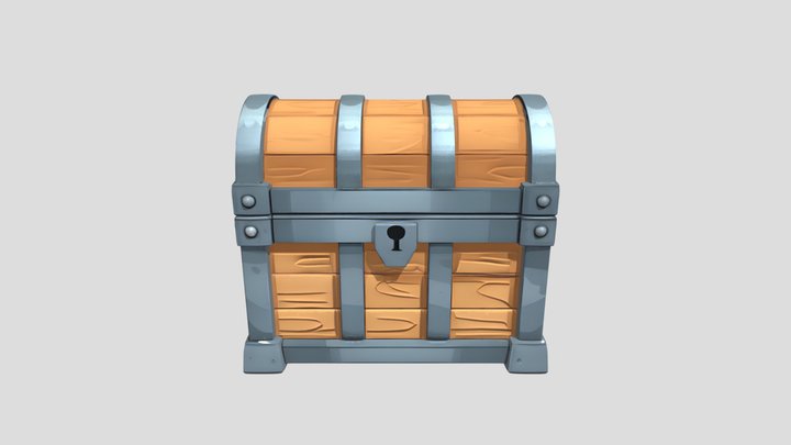 Cartoon treasure chest with metal bands 3D Model