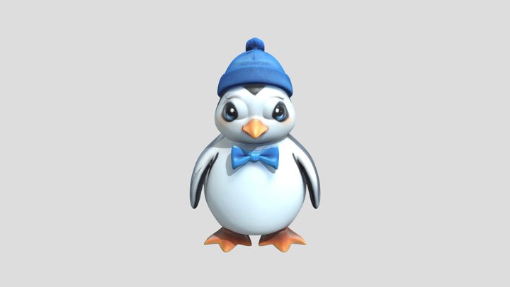 chibi thin penguin with bow tie and small beanie 3D Model