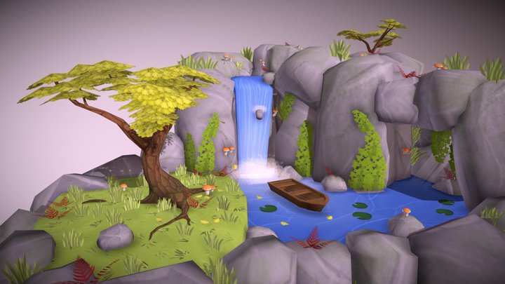Waterfall Island 3D Model