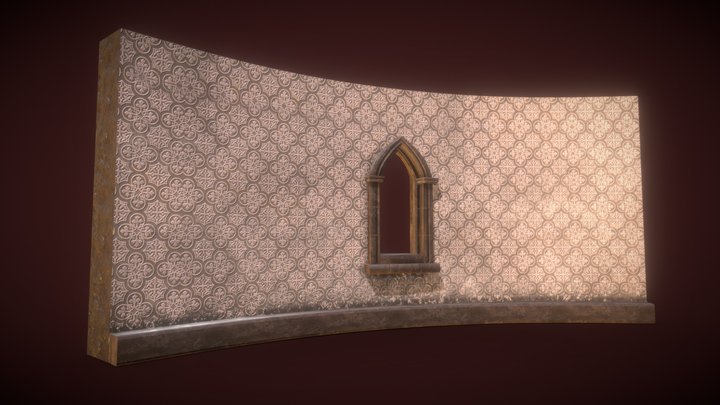 1/3 half cylinder Medieval wall 3D Model