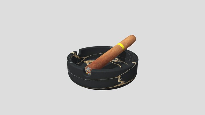 Luxury ashtray with tobacco 3D Model