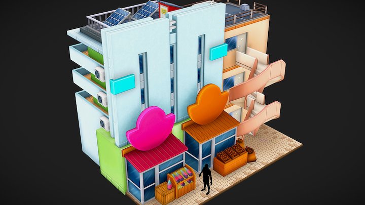 Low poly shop building 3D Model