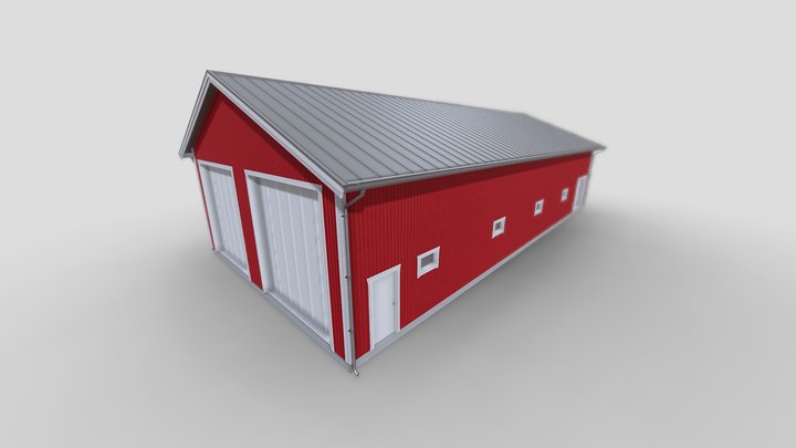 P1012 - Maskinhall med låg fönster 3D Model