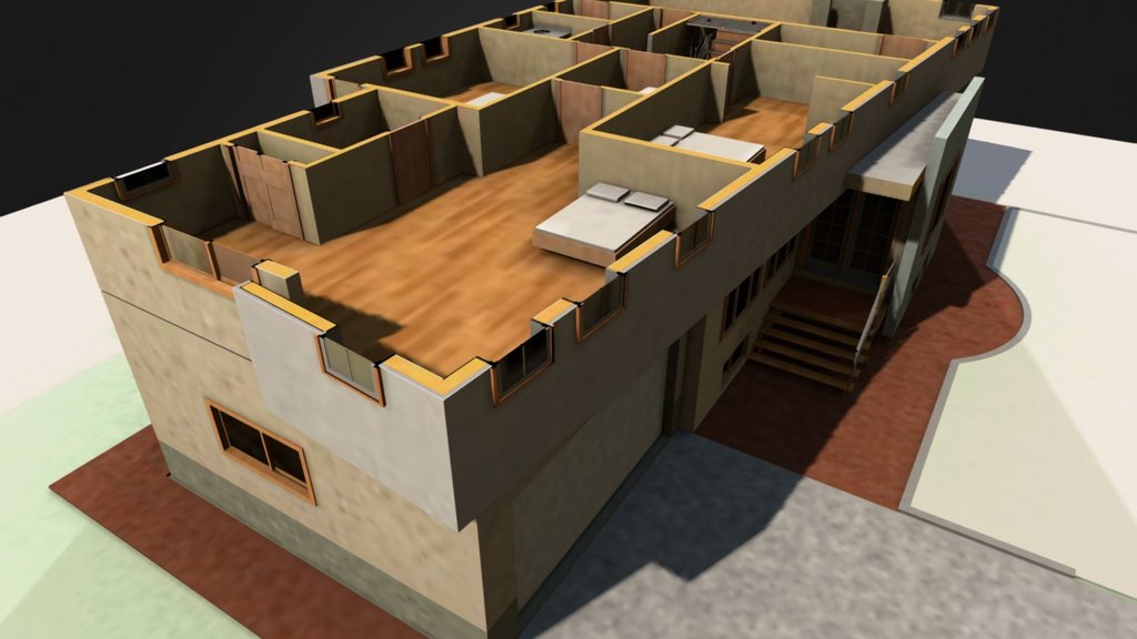 Cutaway view showing second floor — Sketchfab embed 3D viewer