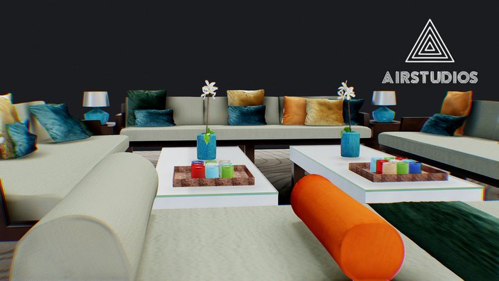 Living Room Furniture Assets 3D Model