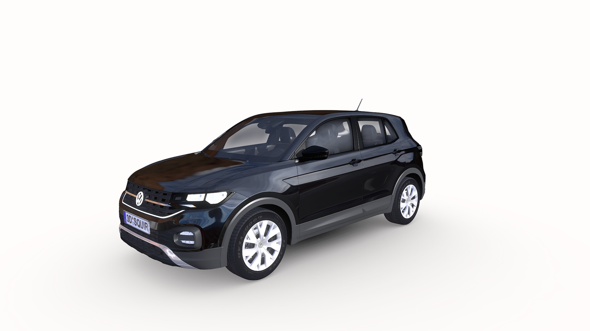 3D model Volkswagen T- Cross Basic 2019 - This is a 3D model of the Volkswagen T- Cross Basic 2019. The 3D model is about a black car with a spoiler.