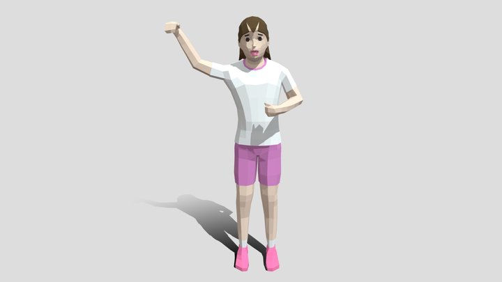 Low Poly Girl Celebrating 3D Model