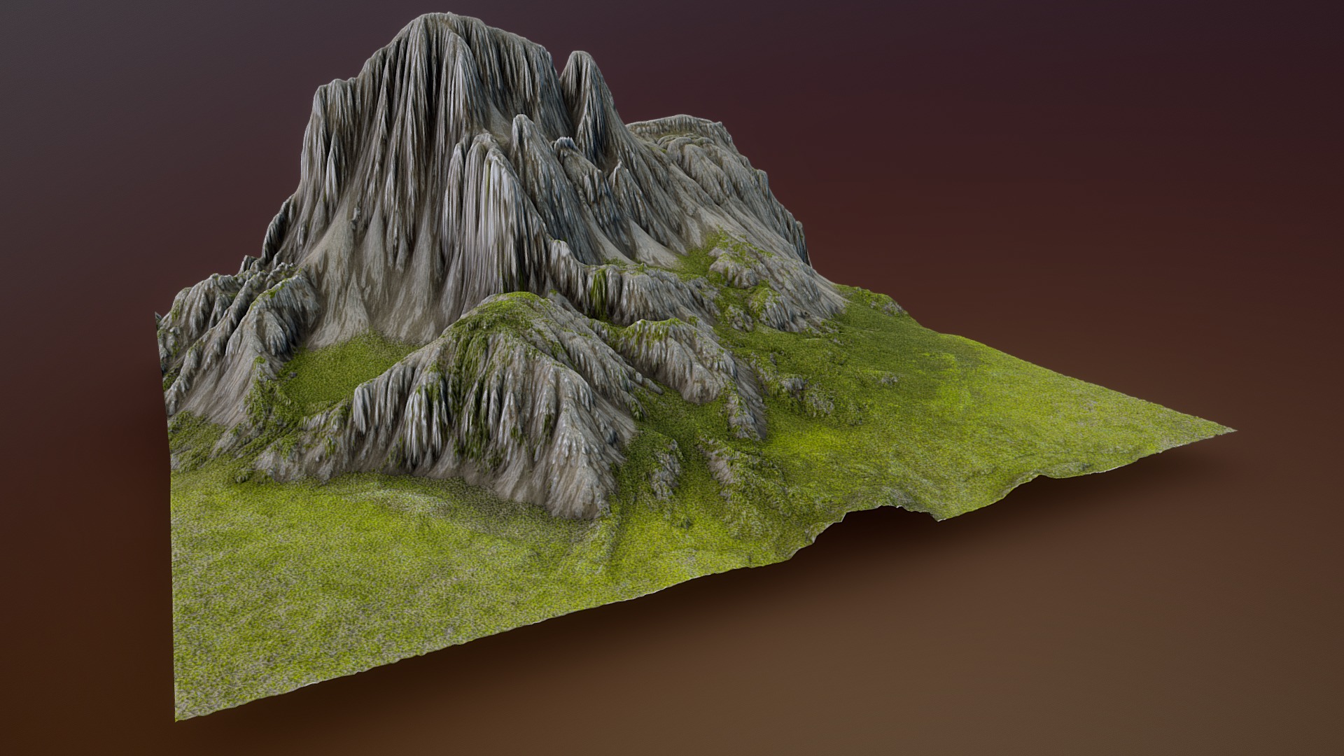 3D model Mountain Cliffs Landscape - This is a 3D model of the Mountain Cliffs Landscape. The 3D model is about a green mountain with a dark background.