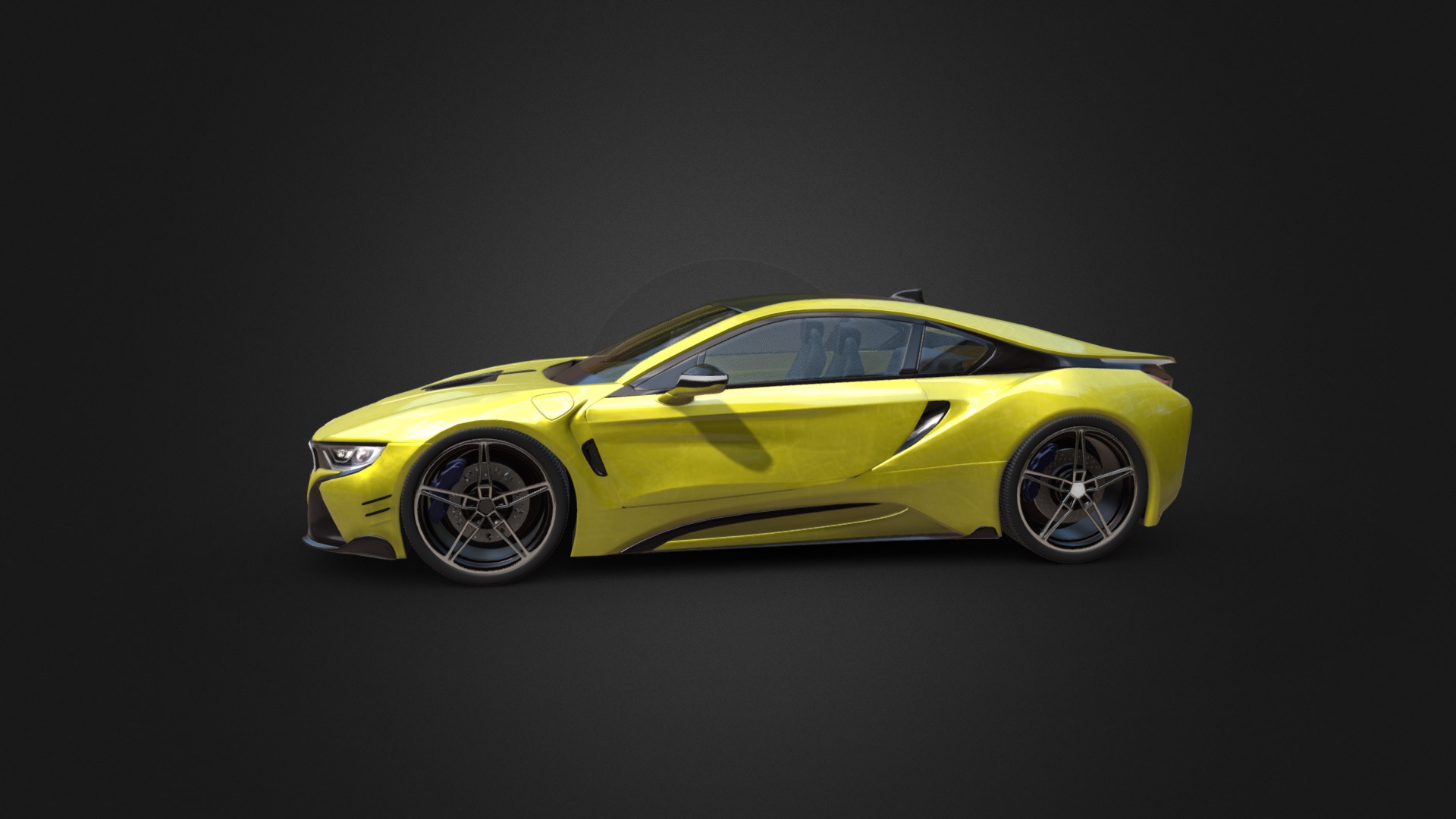 3D model Car modeling BMW i8 - This is a 3D model of the Car modeling BMW i8. The 3D model is about a yellow sports car.