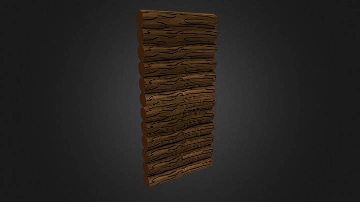 Hand-Painted Log Cabin Wall 3D Model