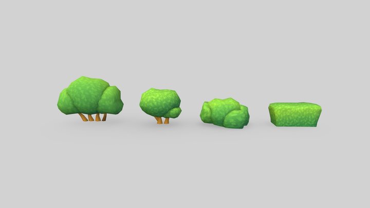 Handpainted Cartoony Bushes Pack [Game Ready] 3D Model
