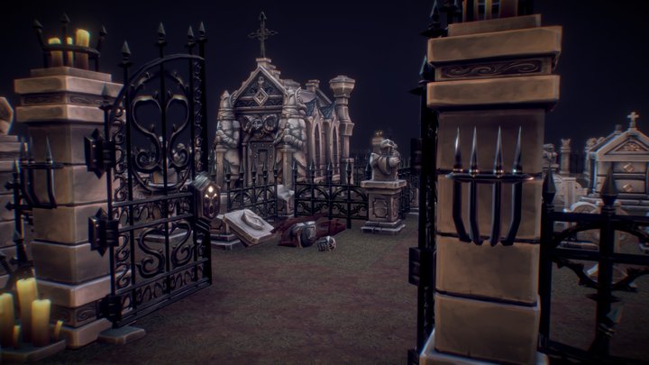 Cemetery Set - Hand Painted 3D Model