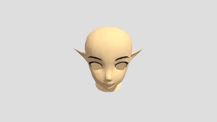 Low-poly anime elf face 3D Model